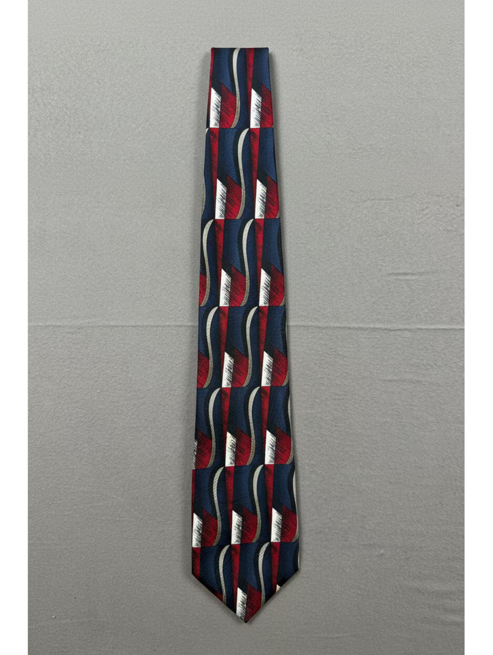 Vintage Pierre Balmain Extra Long 100% Silk Geometric Wave Necktie 62"